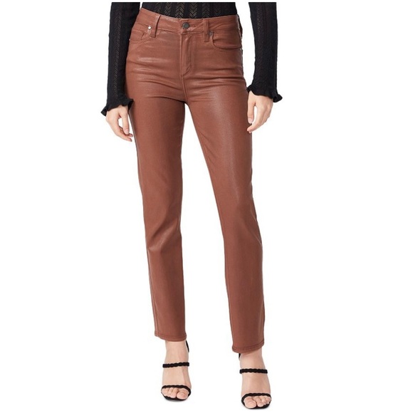 PAIGE Denim - Paige Cindy Cognac Luxe Wax Coat High Rise Straight Jeans